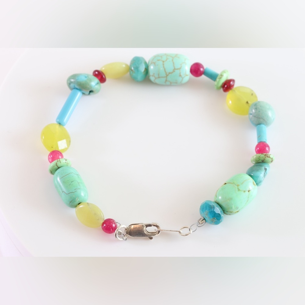 Handmade Turquoise & Aqua Gemstone Bracelet | Sterling Silver | 8”